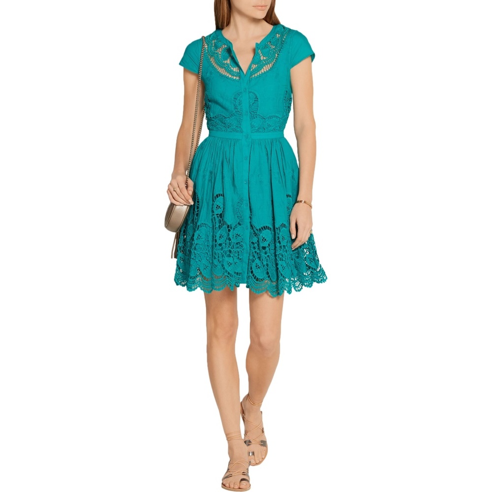 Alice + Olivia Kaley Embroidered Dress - Turquoise